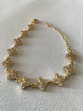 Gold Floral Tile Link Bracelet - Women's Jewelry
